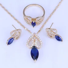 Любовный монолог Одежда высшего качества с украшением в виде синих кристаллов и кубического циркония желтого золота Цвет Ювелирные наборы кольцо Размеры 7/8/9 H0266