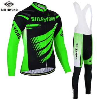 

SIILENYOND thermal fleece long cycling jersey bib suits ropa ciclismo hombre sportwear mtb bike winter cycling clothing sets