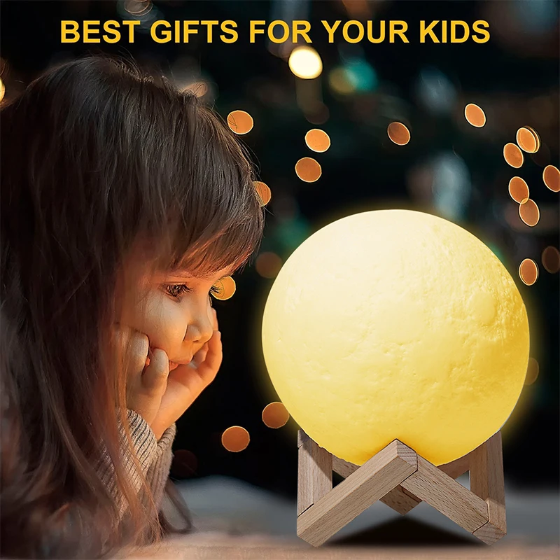 

3D Print Moon Lamp 2 Color Changing Rechargeable touch Switch Night Light Bedroom Creative desk dream lamp Home gift 15CM motion