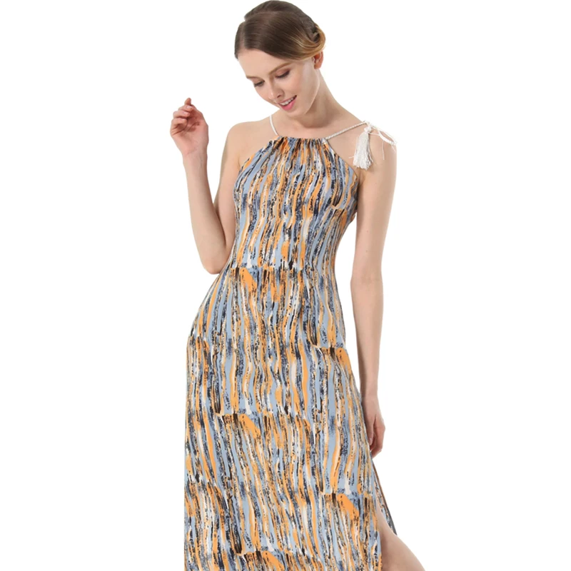 

Summer beach holiday print sling sexy split dress women's fashion party dress