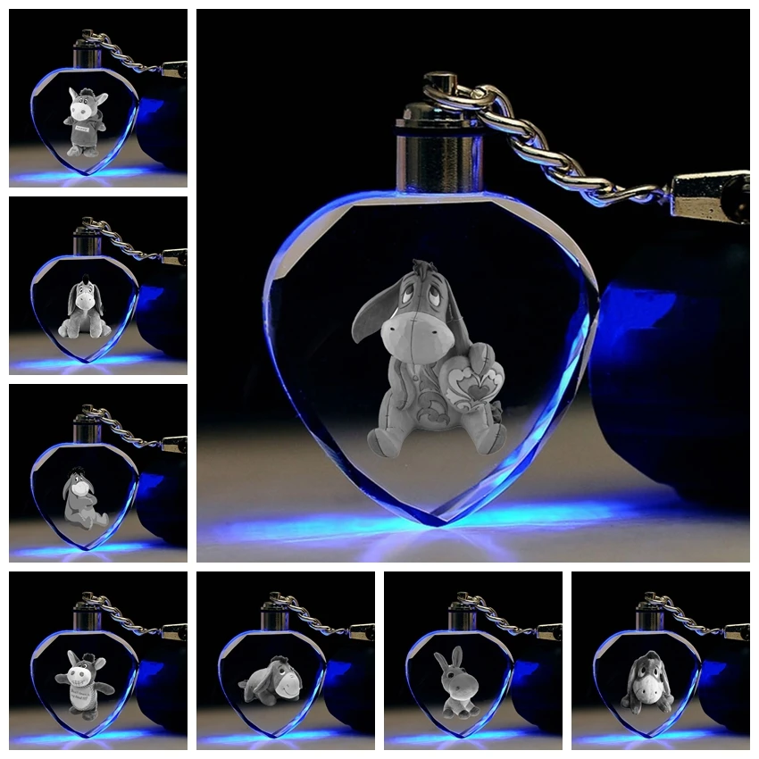 

IVYYE Donkey Eeyore Heart shaped Anime LED Key Chains Figure Keyring Crystal Toy Keychain Light Keyholder Unisex Gifts NEW