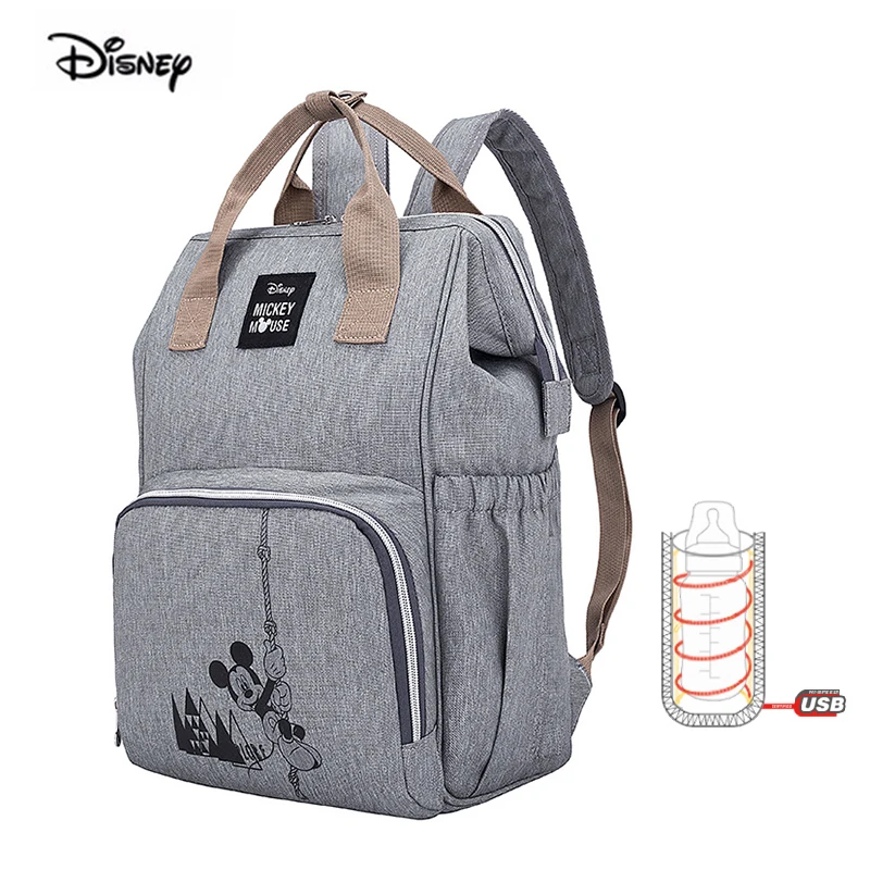 Disney новая сумка для мам, сумка для подгузников, сумка для мам, USB бутылка с подогревом, сумка на плечо, большая емкость, сумка для подгузников, рюкзак для беременных женщин, рюкзак для путешествий - Цвет: Mickey Gray