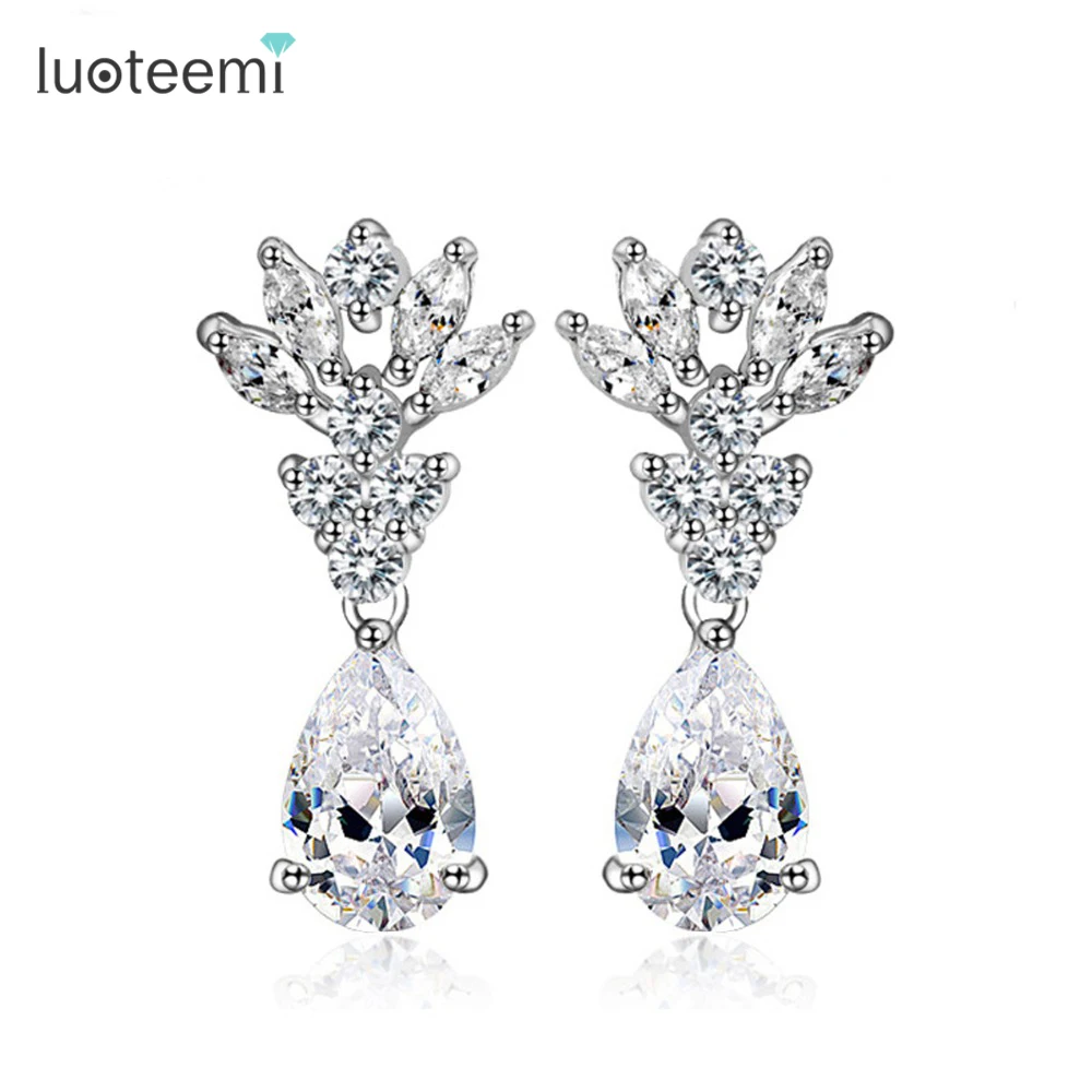 

LUOTEEMI Hot Selling Latest Style Zircon Wedding Chandelier Dangle Earring Women Luxury Bridal Jewelry