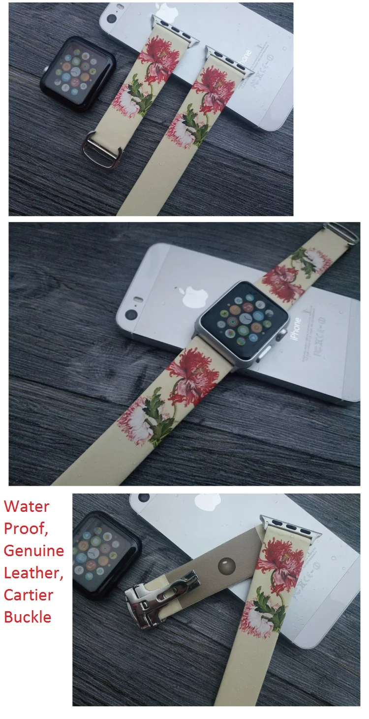 Винтажные напечатанные на заказ ремешки для часов Apple из натуральной кожи, наручные Ремешки для Apple Watch 38 мм 40 мм 42 мм 44 мм с Cartier