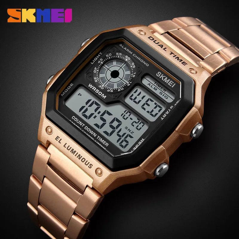 Online SKMEI Hombres Deportes Hombre Reloj de Cuenta Atrás Digital de Moda de Acero Inoxidable Reloj Resistente Al Agua Relojes de Pulsera Hombre Reloj Relogio masculino