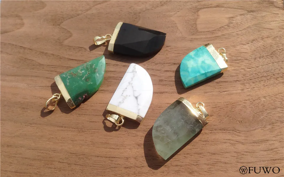 Natural semi-precious stone Faceted Pendant with 24 kt Gold Electroplated Edge 10