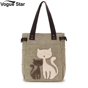 

Cute Cat Women Canvas Handbag Casual Tote Bag Large Lady Handbags Women Solid Shoulder Bag Canvas Bag Sac a main Bolsos M79