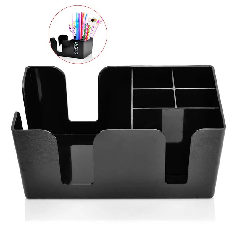 Doski Black Commerical Plastic Bar Caddy Organizer Black with 6 Compartments Wine Accessoriesin