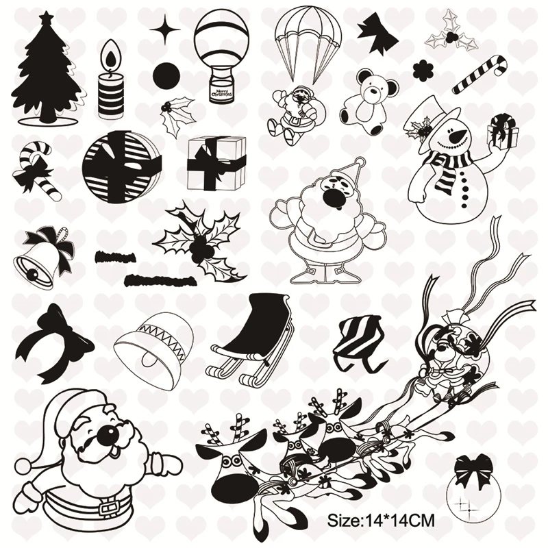 

Naifumodo Christmas Clear Stamps Metal Dies Cutting for Scrapbooking DIY Balloon Santa Elk Rubber Stamp Die Cuts Stamps and Die