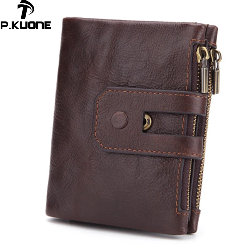 

P.K Genuine Leather Men's Wallet Small Zipper Coin Purse Organizer Wallets Men Money Bag Card Holder For Rfid Cartera Hombre