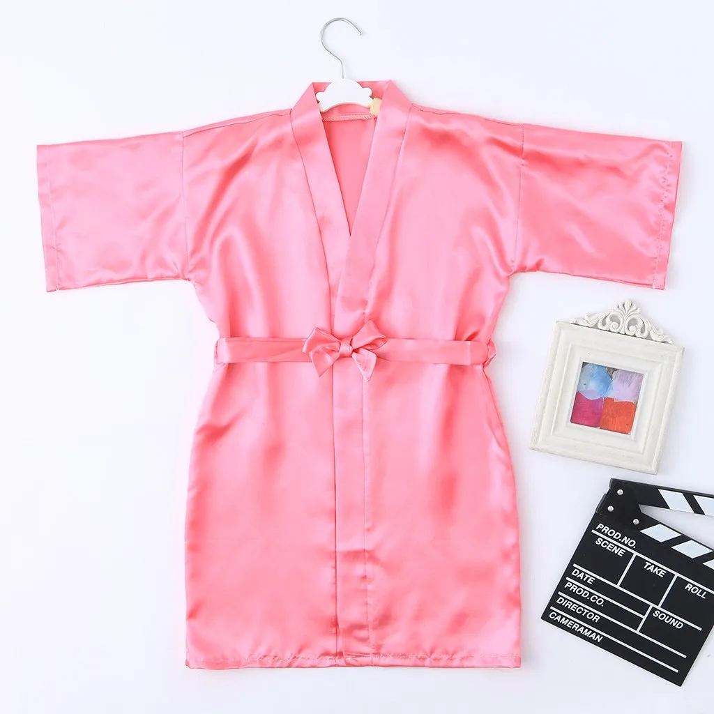 Ночное платье для маленьких девочек; модное повседневное однотонное шелковое атласное кимоно; наряд; халат; одежда для сна Camisola menina - Цвет: C
