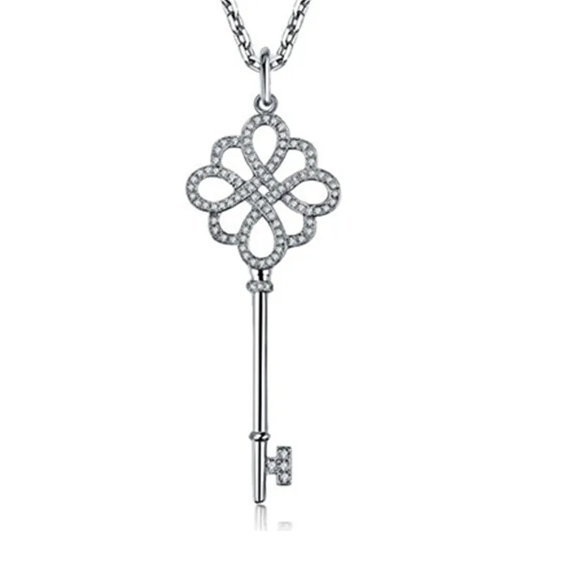 

Wholesale Chinese Knot Key Pendant Synthetic Diamonds Anniversary Pendant Brand Key S925 Necklace Women Engagement Jewelry