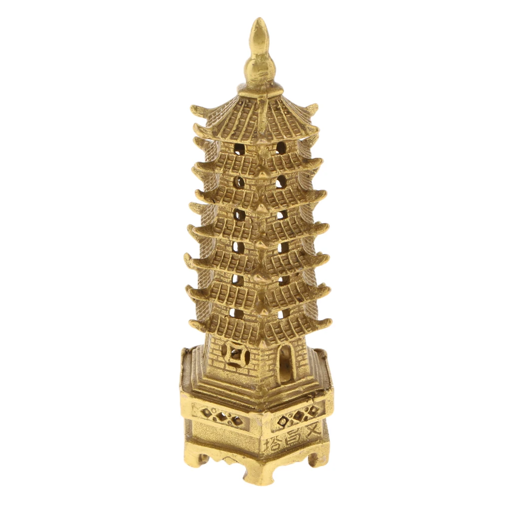 Chinese Traditional Copper Buddhist Wen Chang Tower Model Figurine Buddhism Stupa Pagoda Tower