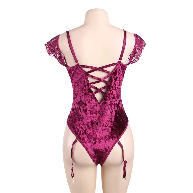 3XL/5XL Plus Size Porn Lingerie Sexy Suede Velvet Lace Open Crotch Erotic Lingerie Sexy Teddy Babydoll Erotic Costumes Underwear