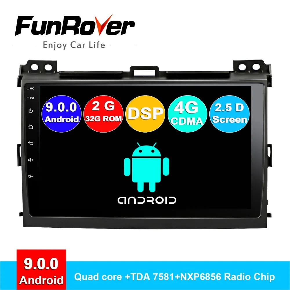 FUNROVER 2G RAM android 9.0 2 din car radio dvd for Toyota Prado 120 Land Cruiser 2004-2009 car gps player navigati 2.5D DSP RDS