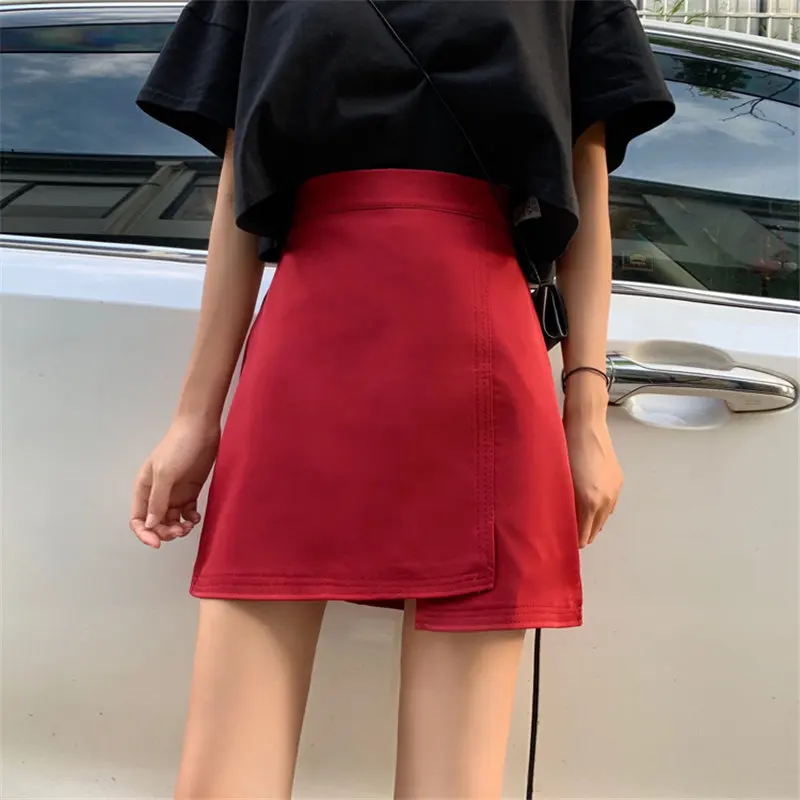 Hzirip 2019 Summer Fork Vintage Irregular A-Line Slender High Waist Sexy Office Lady Mid-Calf Solid Split Casual Mini Skirts | Женская