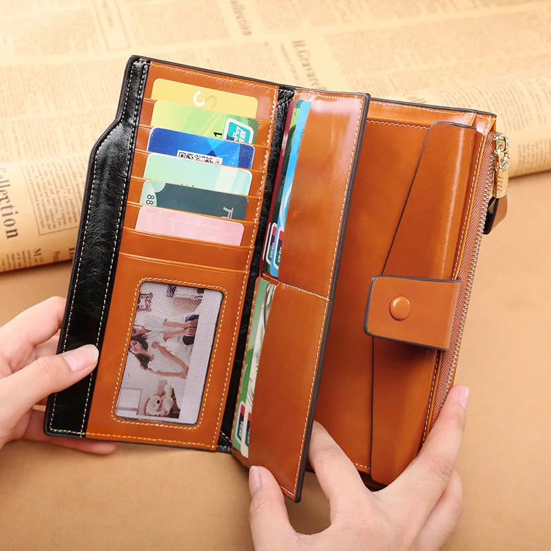 Женская RFID Блокировка большой емкости роскошный воск кошелек клатч из