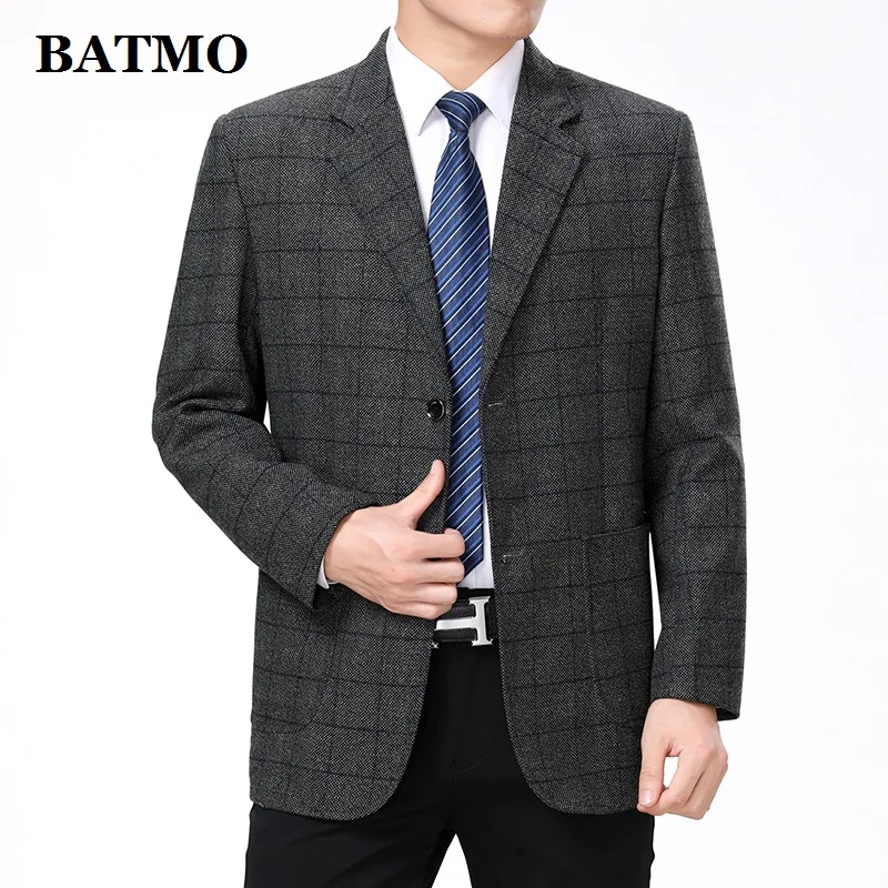 Batmo Новое поступление высококачественный хлопковый клетчатый повседневный мужской блейзер, мужские костюмы пиджаки, повседневные мужские пиджаки 52