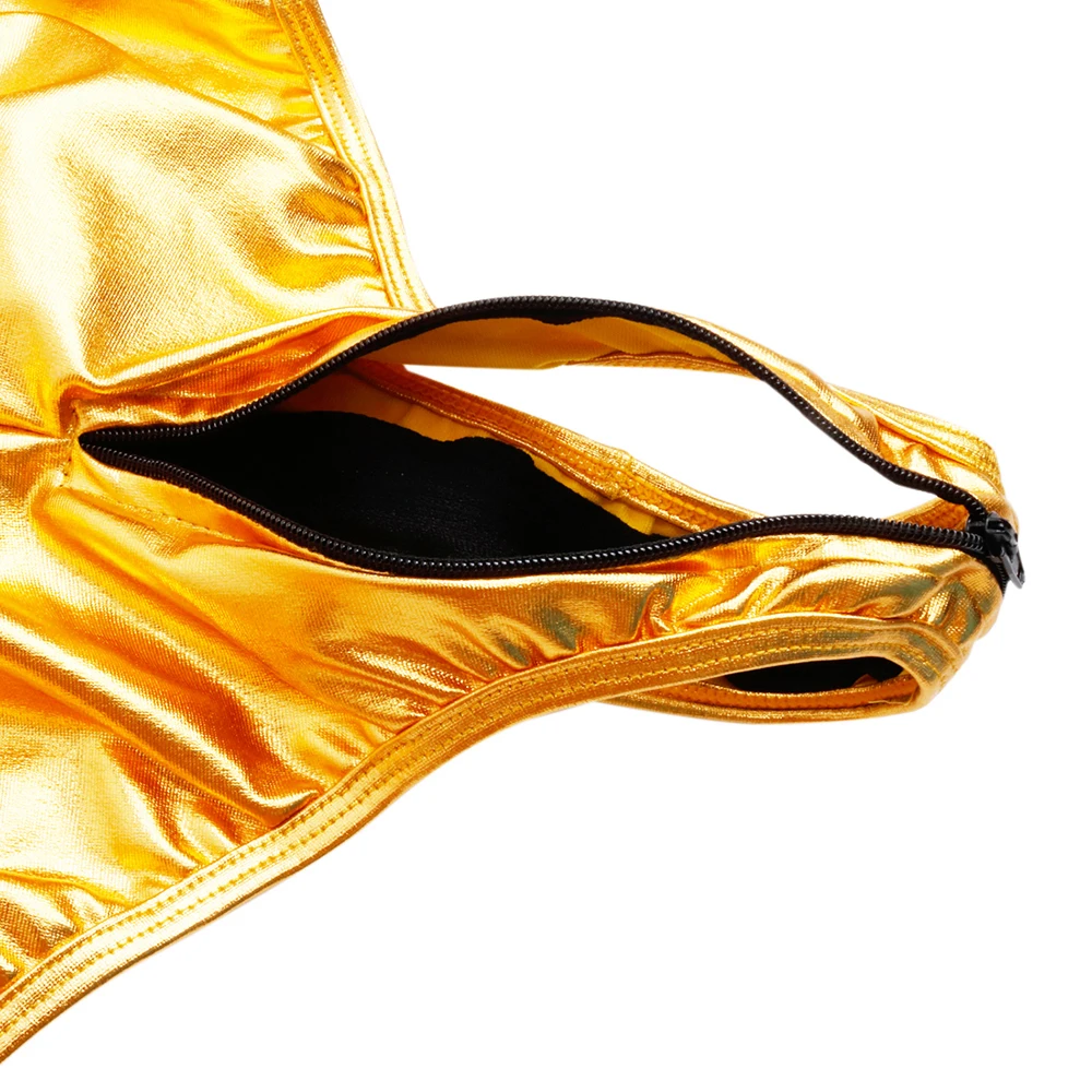 iEFiEL Sexy Womens Wetlook Bodycon Patent Leather Leotard Bodysuit with Zipper Crotch High Cut Dancewear for Nightclub Parties white bodysuit