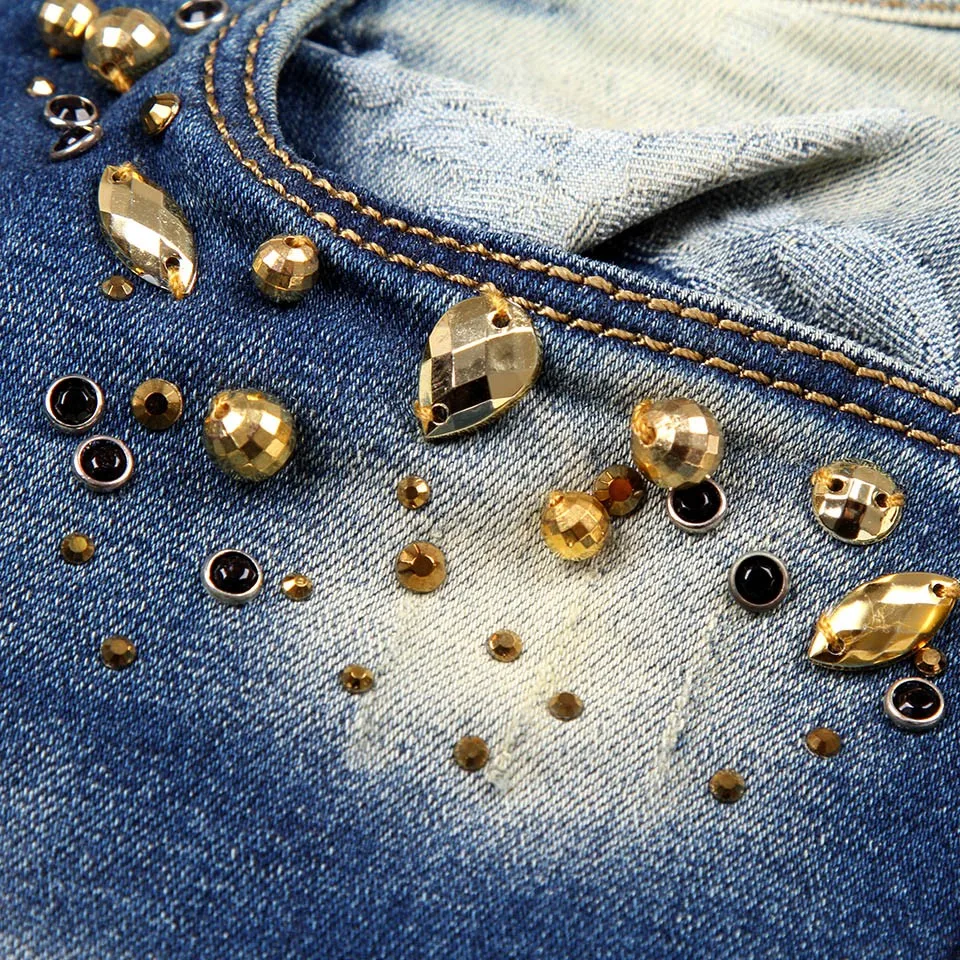 NEW Women Fashion Skinny Slim Gold Flower Print ALL SIZES Sizes Jeans Pants