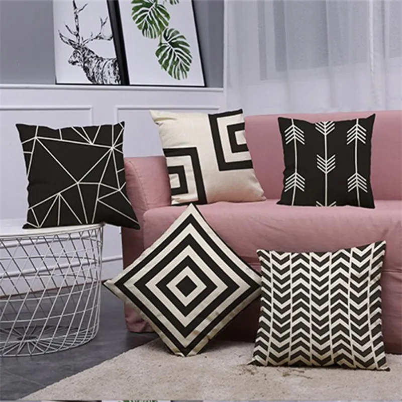 Vintage Black & White Cotton Linen Throw Cushion Cover Pillow Case Home Decor 08