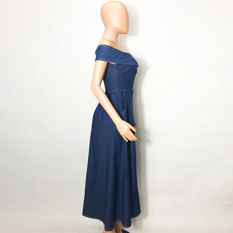 Off Shoulder Casual Denim Jeans Dress Women Button sleeveless Bodycon Dress 2019 Autumn Winter Party Sexy Club Female Dresses