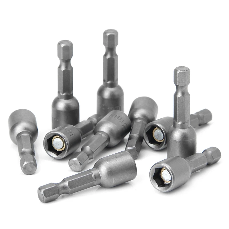 10 Pcs Magnetic Nut Driver Set 8mm 5/16" Socket Adapter Hex Drill Bit