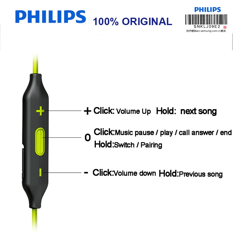 Оригинальные беспроводные Bluetooth наушники Philips SHQ6500 спортивные водонепроницаемые