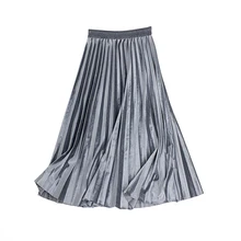 Весенне-осенняя модная повседневная женская Серебристая синяя черная плиссированная бархатная юбка, эластичный с высокой талией велюровые юбки для женщин