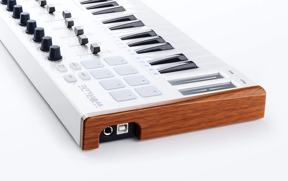 World 25 ключ портативный тунец мини USB MIDI клавиатура контроллер(8 ручек/8 колодки/8 фейдеров) с имитацией древесины обод, интерфейс педали