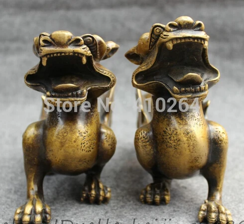 

10" Chinese Bronze FengShui Wealth Mythical PiXiu Dragon Unicorn Statue Pair