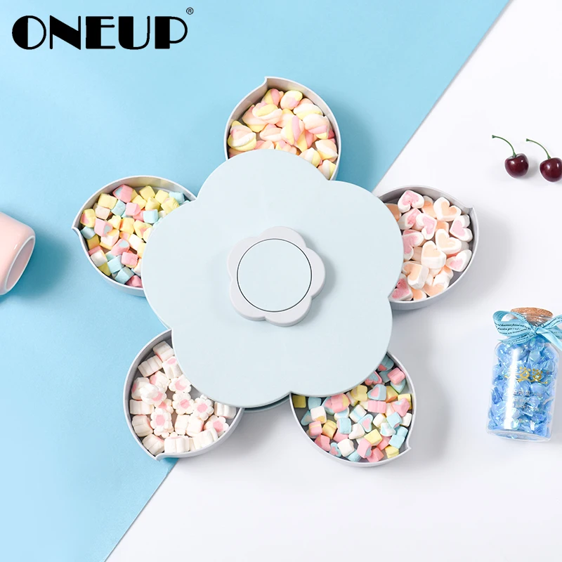 

ONEUP Creative Snack Candy Storage Box 6 Grid With Lid Food Nut Organizer Kitchen Livingroom Accessories Case Small Candy Tins