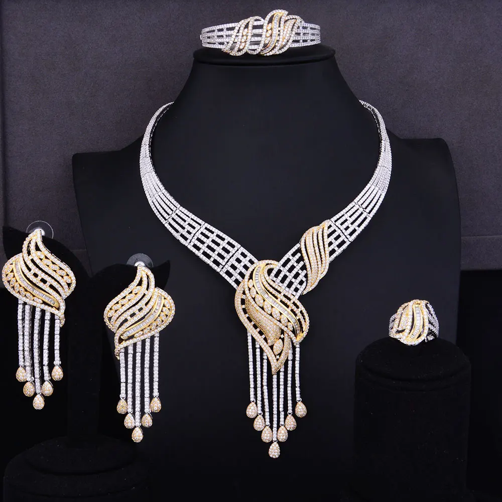 Godki Luxury Tassels Drop Women Wedding Cubic Zirconia Choker Necklace