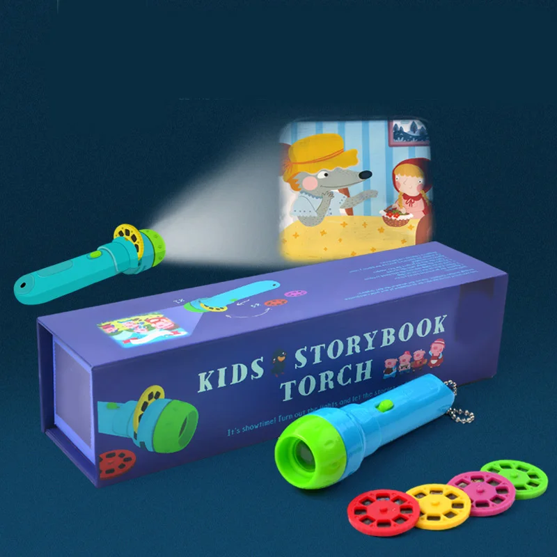 

Mini Projector Torch Educational Light-up Toys Kids Flashlight Baby sleeping story Light Projection Lamp led Fairy Tale Perform