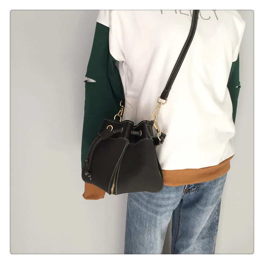MJ Women Leather Handbags Vintage Suede PU Leather Crossbody Bag Drawstring Bucket Bag Female Small Messenger Bags Korean Style (8)
