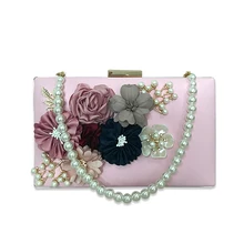 Fashion Flowers Lady Evening Clutch Bags Appliques Pattern Chain Women Shoulder Bags Luxury Pearl Party Wedding Purses Handbag