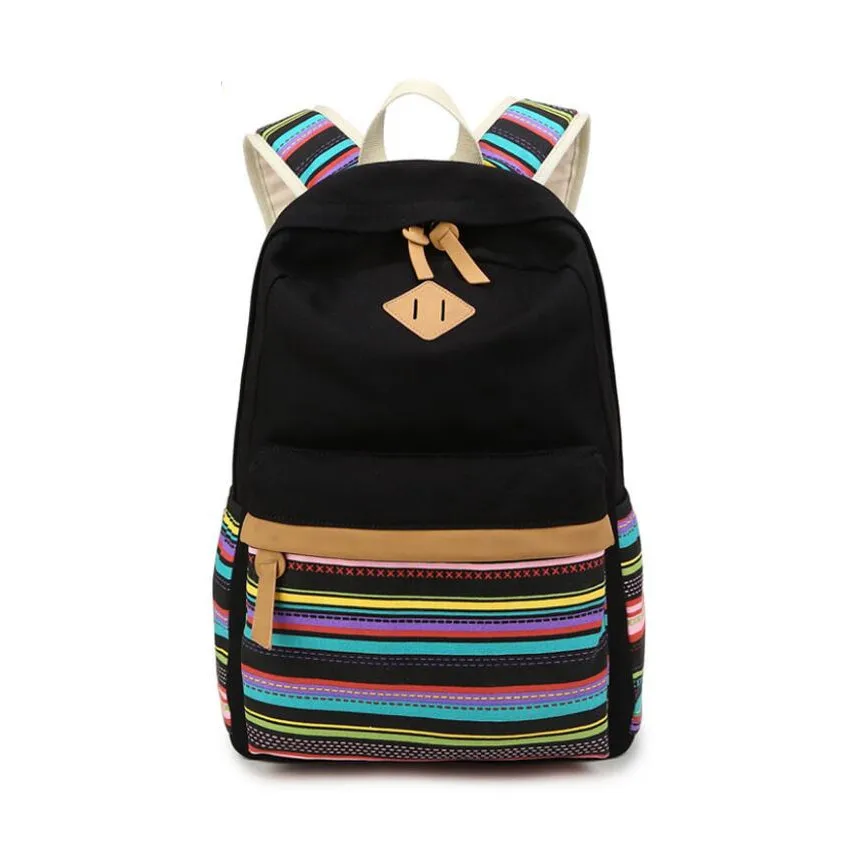 Us 19 18 48 Off School Backpack For Age Ethnic Stripe Canvas Schoolbag Student Vintage Book Bag Bags S Backbag In