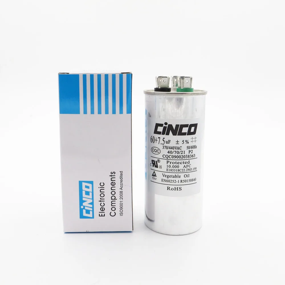 

60 uF + 7.5 uF 370/440VAC Run Capacitor Air Conditioner Compressor Motor Start CBB65 Aluminum Can P2 CBB65A-1 370V 440V
