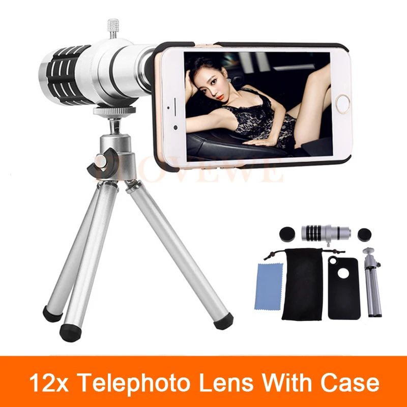 

2017 Phone Lenses Kit 12x Zoom Optical Telescope Telephoto Lens For Samsung Galaxy Note 2 3 4 5 iPhone 6 6s 7 Cases With Tripod