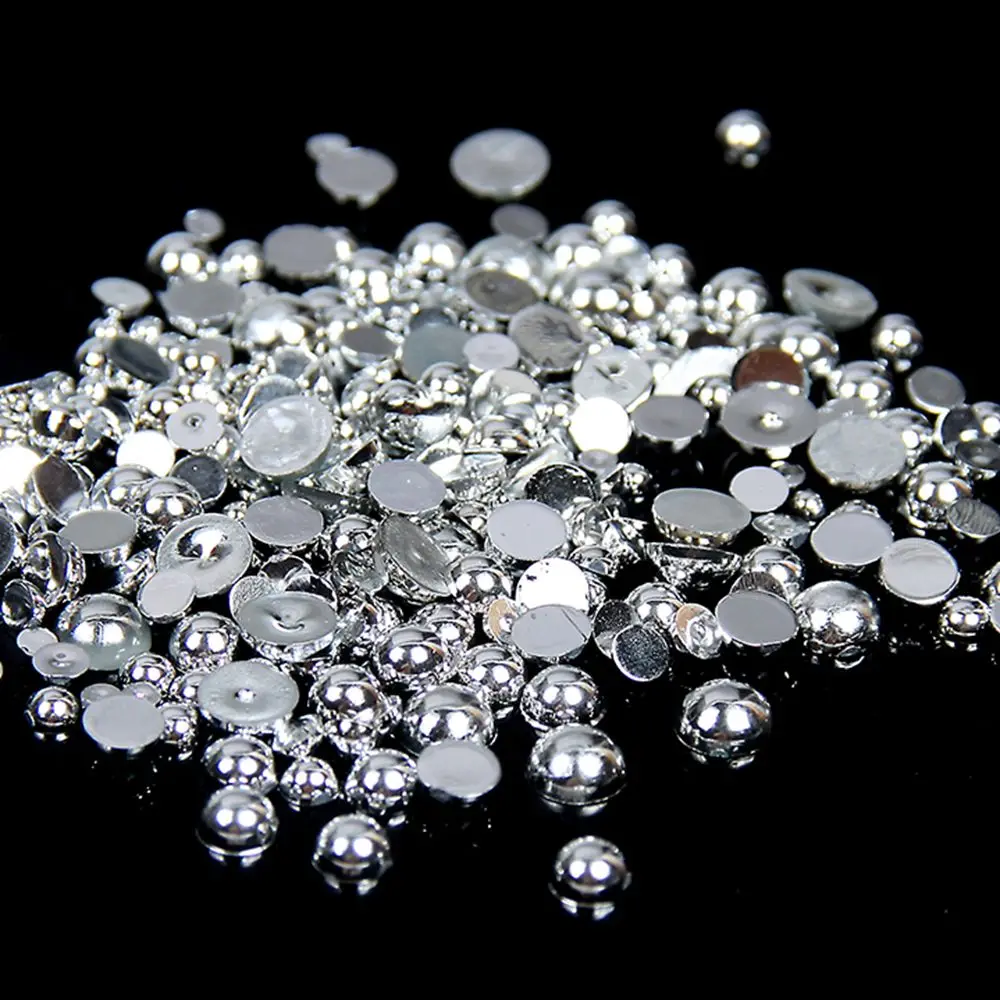 

1000/500pcs 2-5mm and Mixed Size Silver AB Glue on ABS Imitation Half Round Pearls Resin Flatback Beads For Craft Jewelry Making