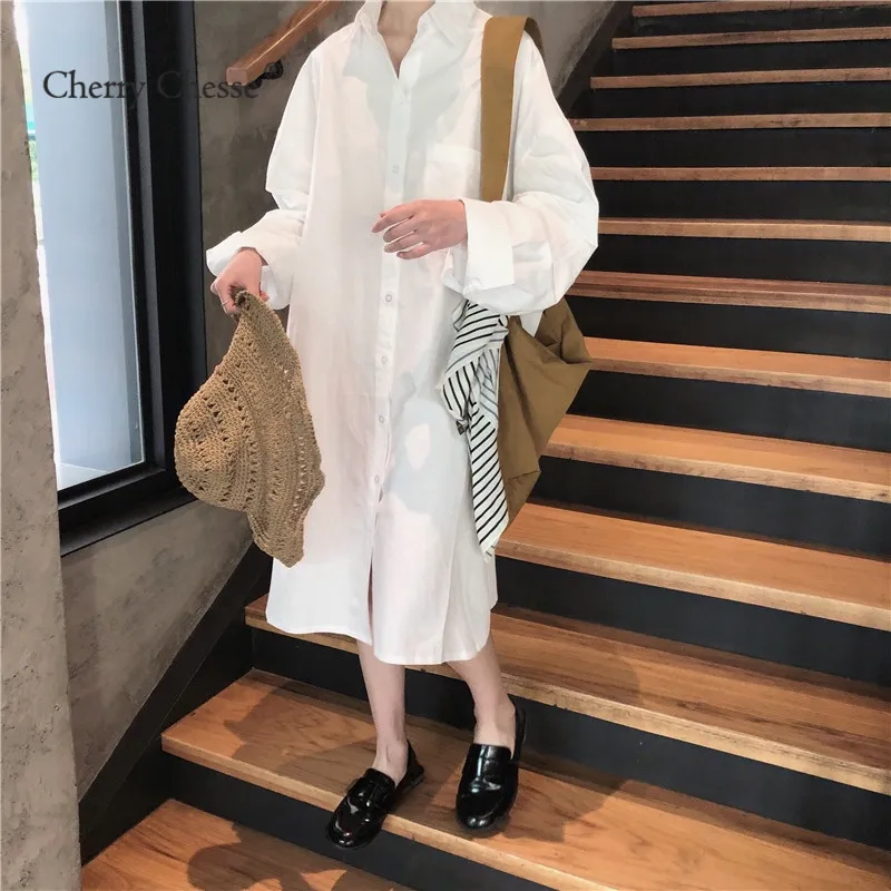 Cherry Chesse Harajuku Для женщин осеннее платье кнопка карман отложным воротником