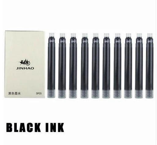 JINHAO 991 прозрачный черный Белый и зеленый цвета перьевая ручка с серебряной клип школьные канцелярские принадлежности F наконечник для письма ручек молочного цвета подарок A7 - Цвет: 10pcs black ink