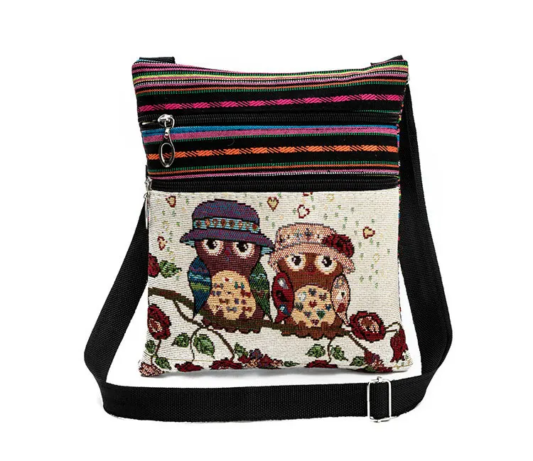 Винтажная женская сумка с принтом Совы из мультфильма, сумки-мессенджеры на плечо, тканевая сумка с двойной молнией, Маленькая женская сумка с клапаном