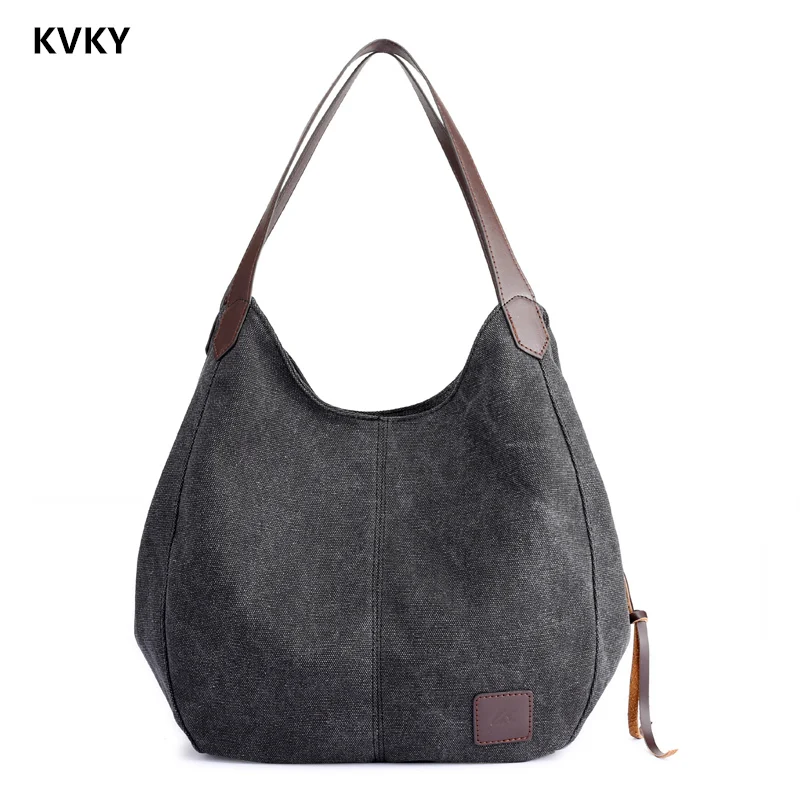 

2018 New High Quality Female Hobos Single Shoulder Bags Women's Canvas Handbags Vintage Solid Multi-pocket Ladies Totes Bolsas