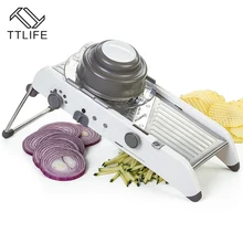 TTLIFE Einstellbare Mandolinenschneider Professionelle Reibe mit 304 Edelstahl Klingen Gemüseschneider Küche Zubehör