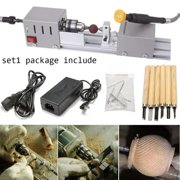 Cheap DC12-24V 100W Mini Lathe Beads Machine Woodwork DIY Lathe Standard Set With Power Carving Cutter Wood Lathe Drill Rotary Tool
