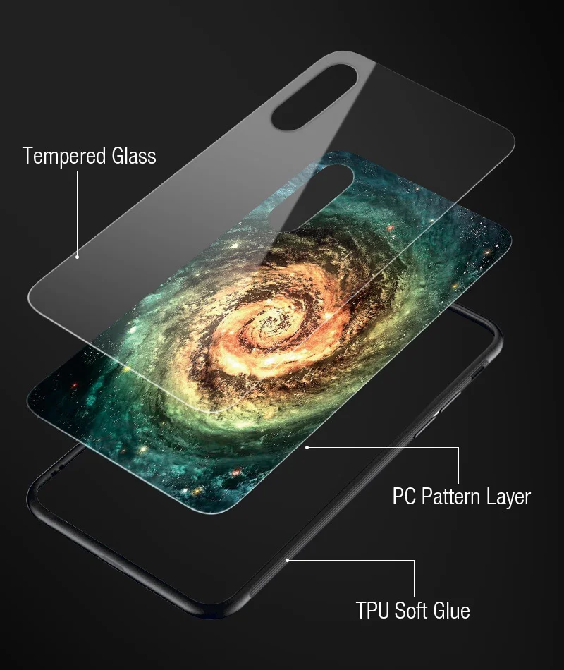 Hisomone Star Space Phone Case For iphone X Cute Patterned Tempered Glass Cover For iPhone 7 8 Plus 6 6S Soft Edge Silicone Capa