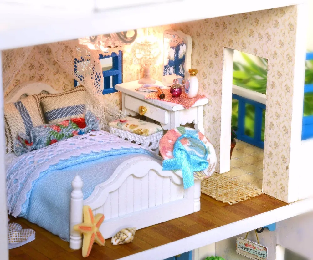 Домашнее украшение поделки Diy Кукольный дом деревянные кукольные домики миниатюрные Diy кукольный домик мебельный комплект комнаты светодиодные фонари подарок A-026