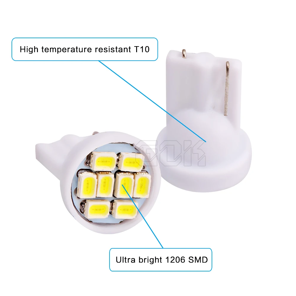 Оптовая продажа 100 шт./лот белый свет T10 8smd led 1206 3020 smd 194 168 192 W5W t10 8led Автомобильные