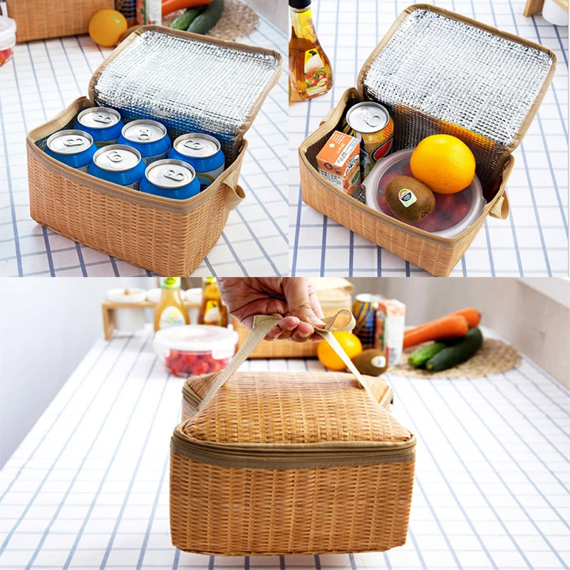 Портативный имитация ротанга мешок для пикника на открытом воздухе Термоизолированный охладитель коробка для пикника контейнер